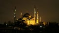 Istanbul city sultan Ahmet mosque and minarets night street photo Royalty Free Stock Photo